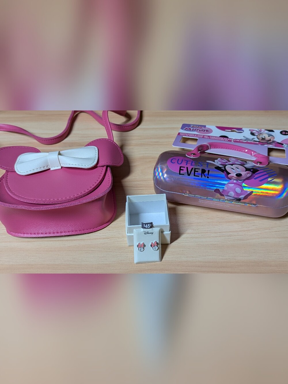 Disney Minnie Mouse Pink Kids Crossbody Bag & Earrings Set